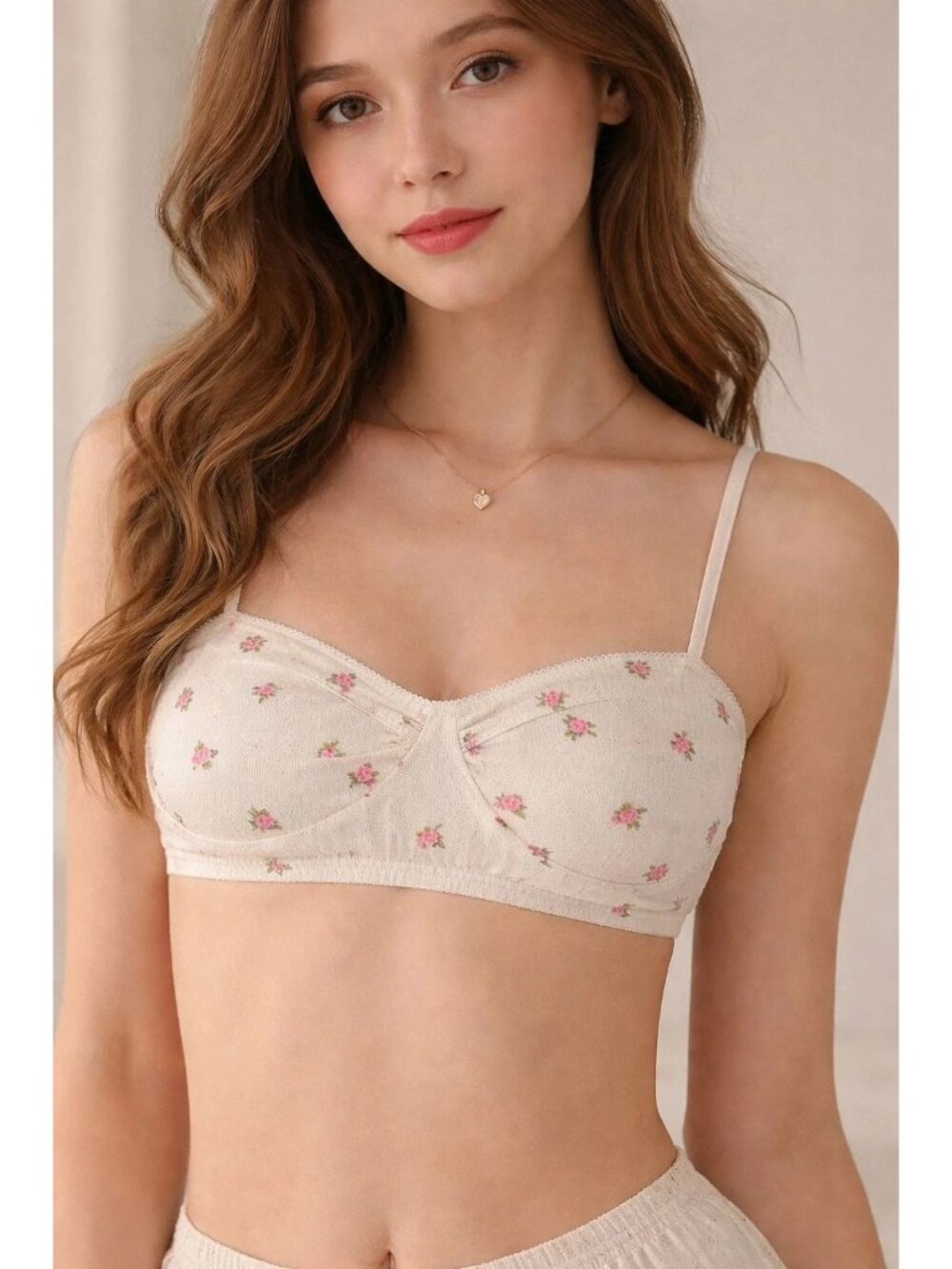 SKIMS Pointelle Bralette Marble Pink Rosebud Print Size XS NWT